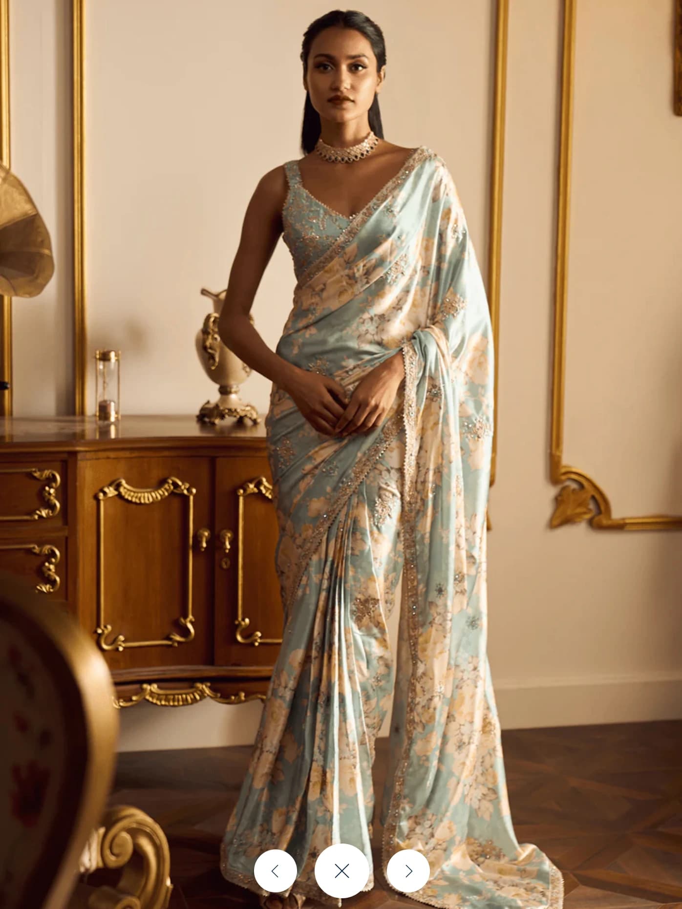 Dusty Mint Floral Printed Saree